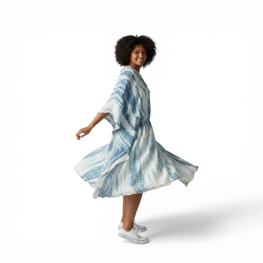 NUDE NWT Blue Tie Dye Kaftan Dress Boho Beach Coverup